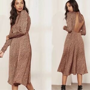 FREE PEOPLE WOMENS LOVELESS ANIMAL PRINT CHEETAH MIDI DRESS SIZE 10
